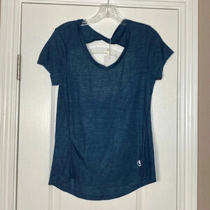 Icyzone Women Activewear Open Back Yoga Top Navy Blue S T7A-25